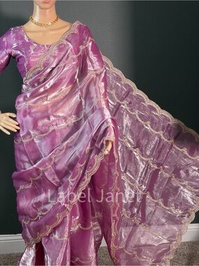Shimmery Purple Embroidered Saree & stitched blouse(Brand new)